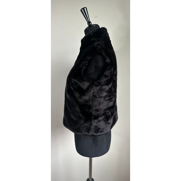 Vintage CEJON Women's Cropped Mock Neck Zip Front Black Faux Fur Vest Size S - Picture 6 of 8
